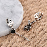 925 Silver Smiling Face Hoop Earrings Rabbit Zirconia Tassel Ear Jewelry