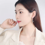 925 Silver Smiling Face Hoop Earrings Rabbit Zirconia Tassel Ear Jewelry