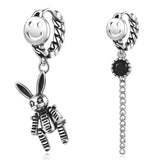 925 Silver Smiling Face Hoop Earrings Rabbit Zirconia Tassel Ear Jewelry