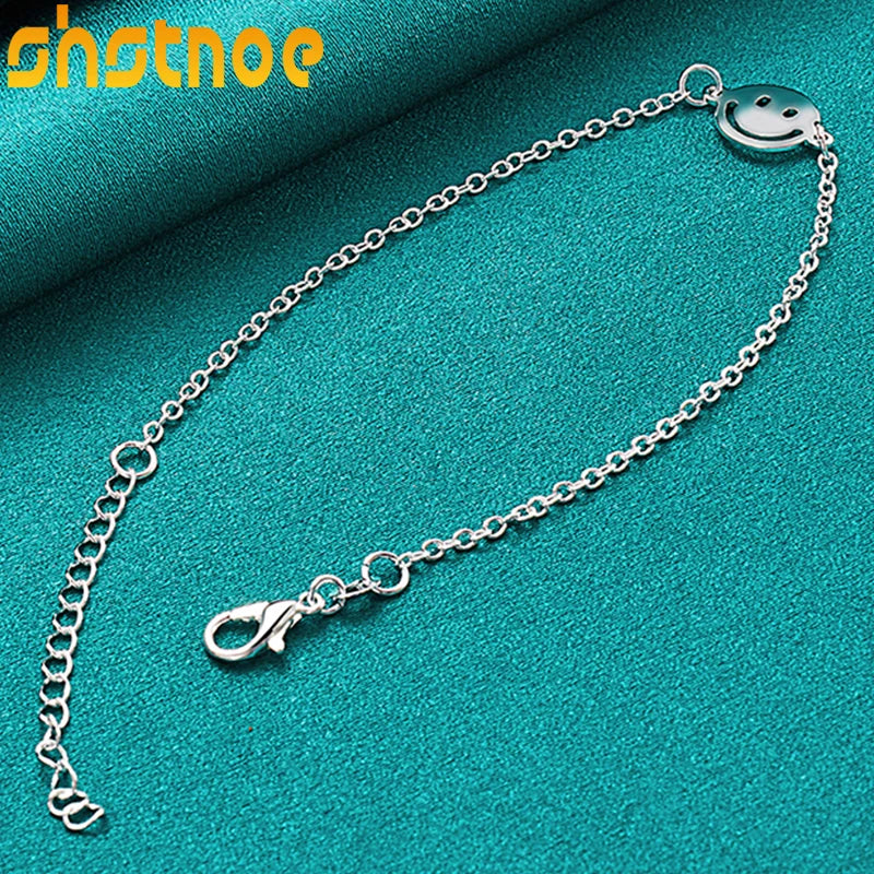 925 Silver Smiling Face Pendant Bracelet for Women