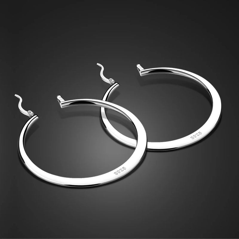 925 Silver Circle 55mm Hoop Earrings Women Lady Charm Wedding Jewelry
