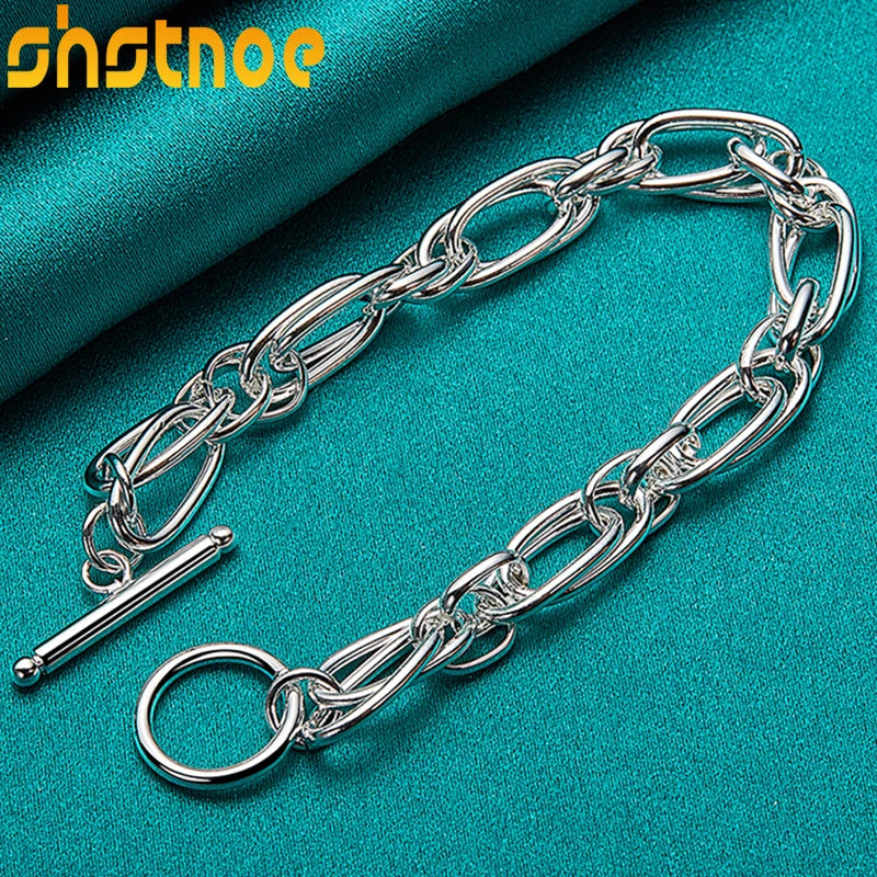 925 Silver Circle Chain Bracelet Women Men Party Gift Charm Jewelry
