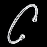 925 Silver Double Bead Bangle Bracelet Wedding Charm Party Jewelry