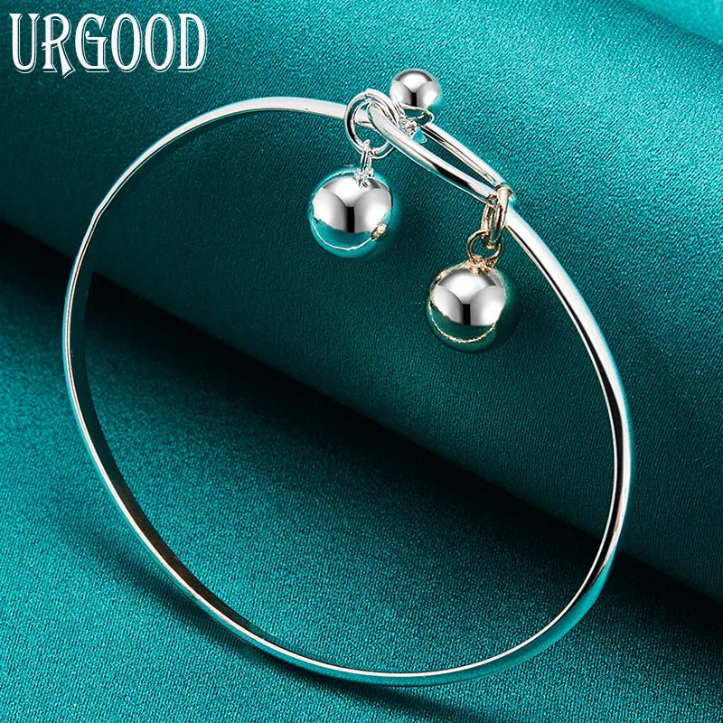 925 Silver Smooth Double Beads Bangle Wedding Jewelry Gift