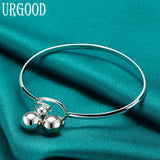 925 Silver Smooth Double Beads Bangle Wedding Jewelry Gift