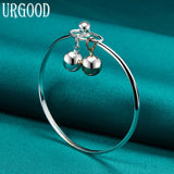 925 Silver Smooth Double Beads Bangle Wedding Jewelry Gift