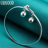 925 Silver Smooth Double Beads Bangle Wedding Jewelry Gift