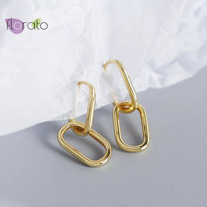 925 Silver Double Oval Hoop Earrings Geometric Metal Jewelry