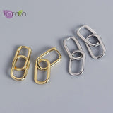 925 Silver Double Oval Hoop Earrings Geometric Metal Jewelry
