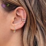 925 Silver Double Oval Hoop Earrings Geometric Metal Jewelry