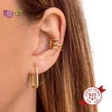 925 Silver Double Oval Hoop Earrings Geometric Metal Jewelry
