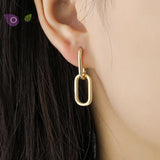 925 Silver Double Oval Hoop Earrings Geometric Metal Jewelry
