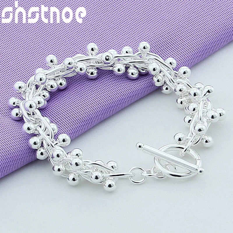 925 Silver Grape Bead Bracelet Chain Women Charm Jewelry