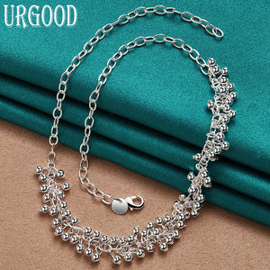 925 Sterling Silver Grape Beads Chain Necklace 18 Inch