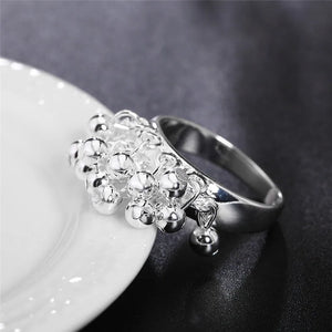 925 Silver Grape Beads Ring For Women Wedding Party Gift Charm Jewelry