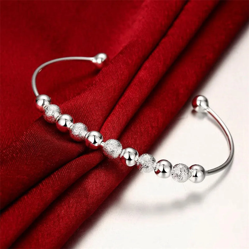 925 Silver Matte Bead Bracelet for Women Wedding Jewelry