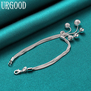 925 Silver Matte Bead Pendant Bracelet Chain