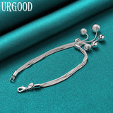 925 Silver Matte Bead Pendant Bracelet Chain