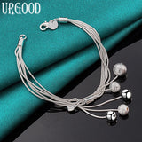 925 Silver Matte Bead Pendant Bracelet Chain
