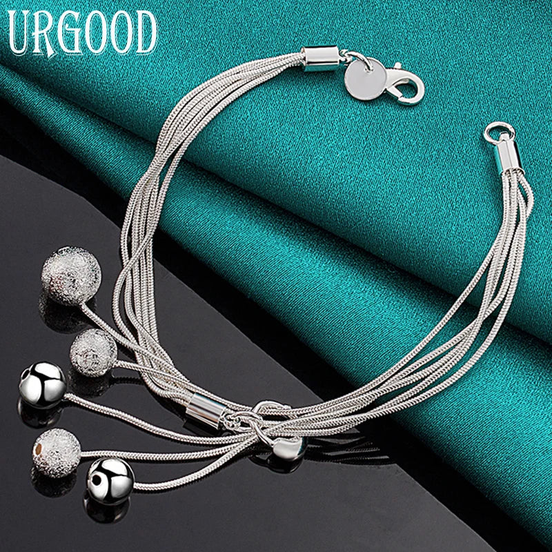925 Silver Matte Bead Pendant Bracelet Chain