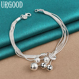 925 Silver Matte Bead Pendant Bracelet Chain