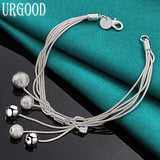 925 Silver Matte Bead Pendant Bracelet Chain