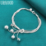 925 Silver Matte Bead Pendant Bracelet Chain