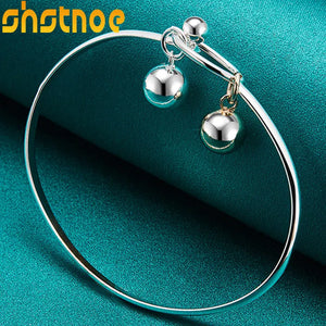 925 Silver Smooth Round Ball Bangle Bracelet for Women