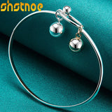 925 Silver Smooth Round Ball Bangle Bracelet for Women