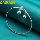 925 Silver Smooth Round Ball Bangle Bracelet for Women