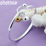 925 Sterling Silver Smooth Round Ball Bangle Bracelet for Women