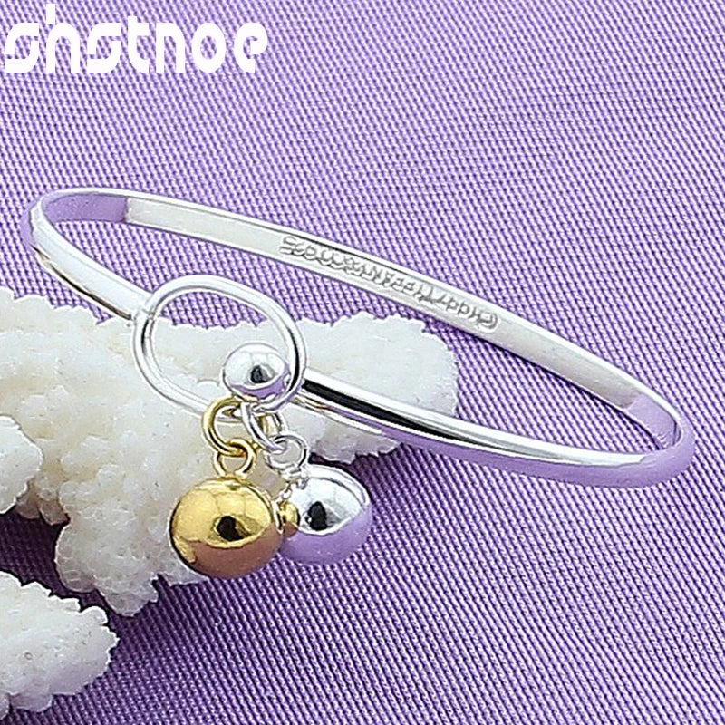 925 Sterling Silver Smooth Round Ball Bangle Bracelet for Women