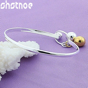 925 Sterling Silver Smooth Round Ball Bangle Bracelet for Women