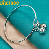 925 Sterling Silver Smooth Round Ball Bangle Bracelet for Women