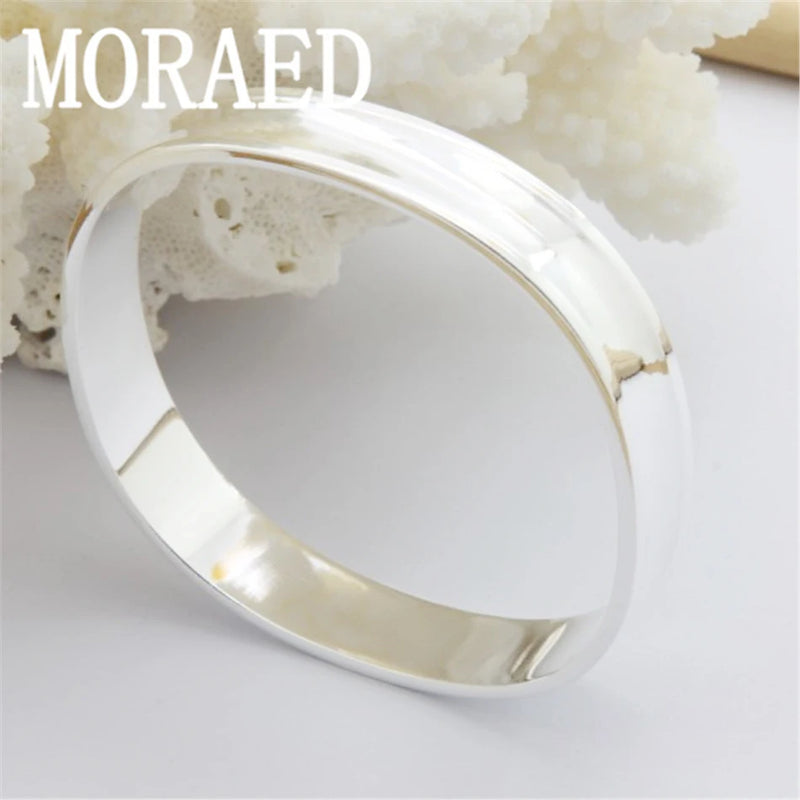 925 Silver Smooth Solid Bracelet Bangles Women Men Charm Party Jewelry