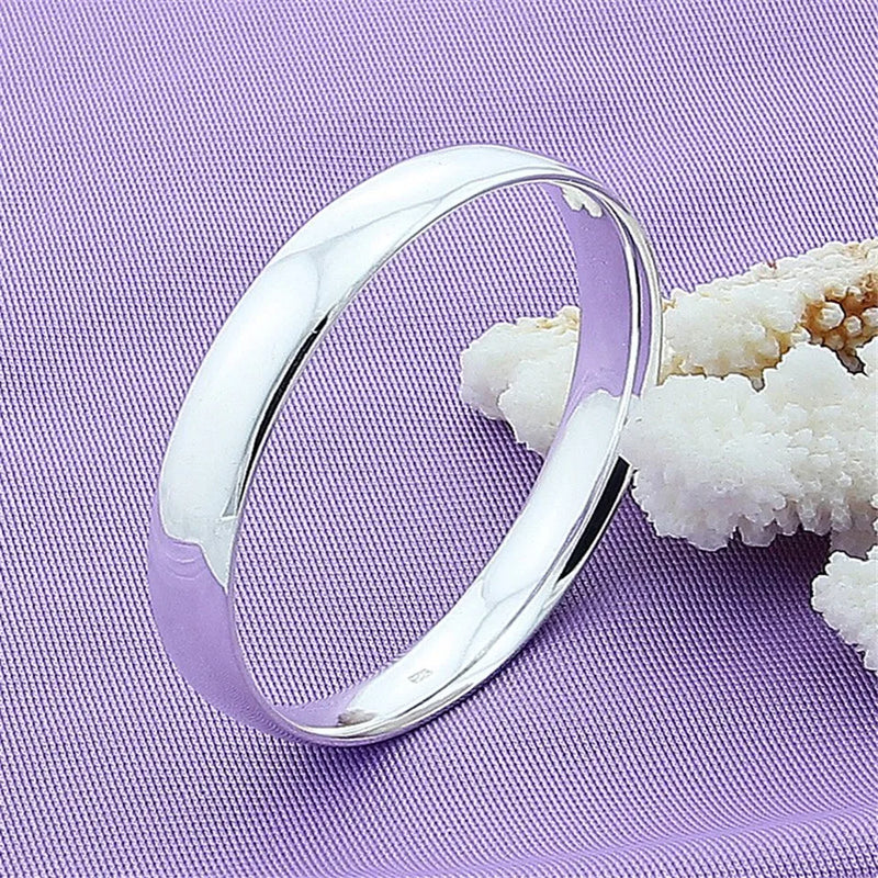 925 Sterling Silver Solid Round Bracelet Bangles Wedding Jewelry Gift