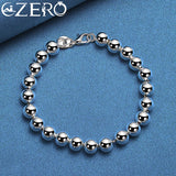 925 Silver Smooth 6mm Beads Chain Bracelet Necklace Set