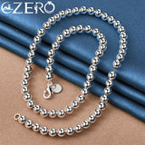 925 Silver Smooth 6mm Beads Chain Bracelet Necklace Set