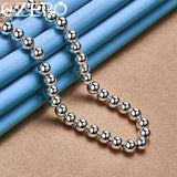 925 Silver Smooth 6mm Beads Chain Bracelet Necklace Set