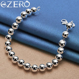925 Silver Smooth 6mm Beads Chain Bracelet Necklace Set