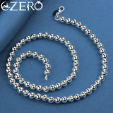 925 Silver Smooth 6mm Beads Chain Bracelet Necklace Set