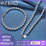 925 Silver Smooth 6mm Beads Chain Bracelet Necklace Set