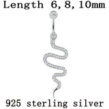 925 Silver Snake Belly Button Ring 6/8/10mm Clear Zircon Stones S925 Navel Ring