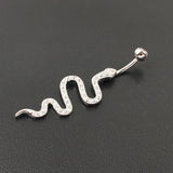 925 Silver Snake Belly Button Ring 6/8/10mm Clear Zircon Stones S925 Navel Ring