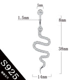 925 Silver Snake Belly Button Ring 6/8/10mm Clear Zircon Stones S925 Navel Ring