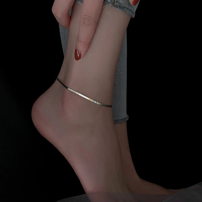 925 Silver Snake Bone Anklet Summer Tide Cold Wind Women Sexy Foot Chain
