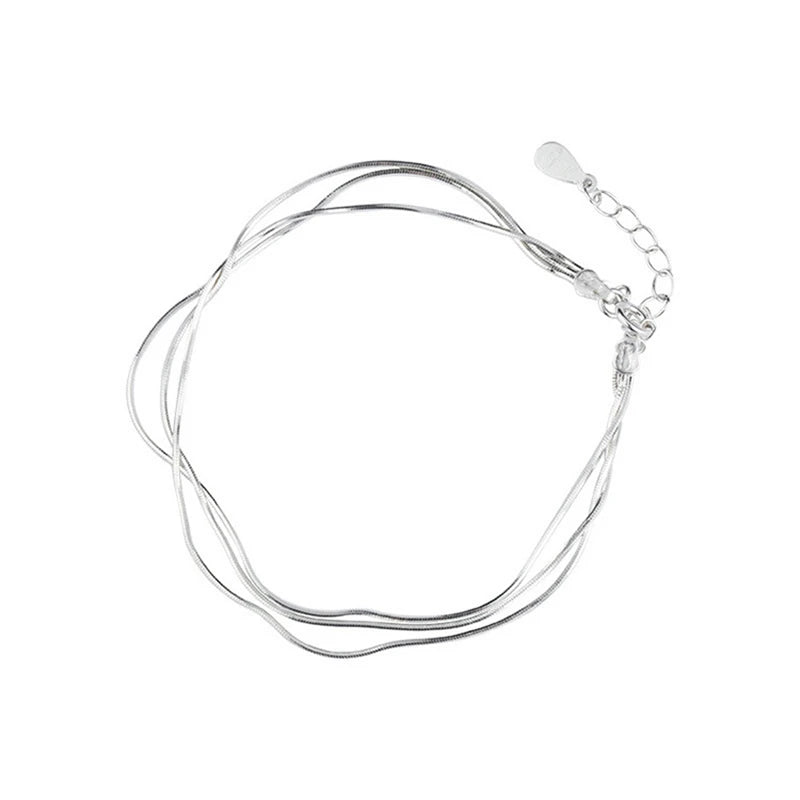 925 Silver Snake Bone Bracelet Multilayer Three Rings Snake Bone