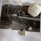 925 Silver Snake Bone Chain Choker Puff Heart Pendant Necklace Punk Jewelry