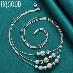 925 Sterling Silver Snake Chain Bead Necklace for Women