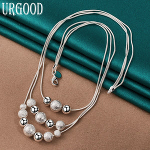 925 Sterling Silver Snake Chain Bead Necklace for Women
